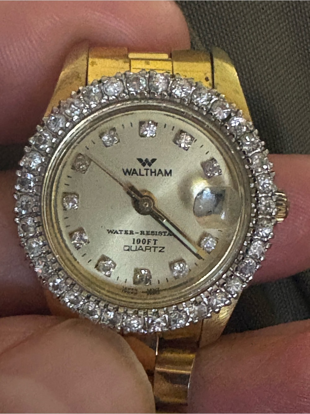 Waltham diamond Bezel Women's Gold-Tone Quartz Watch -Needs battery
